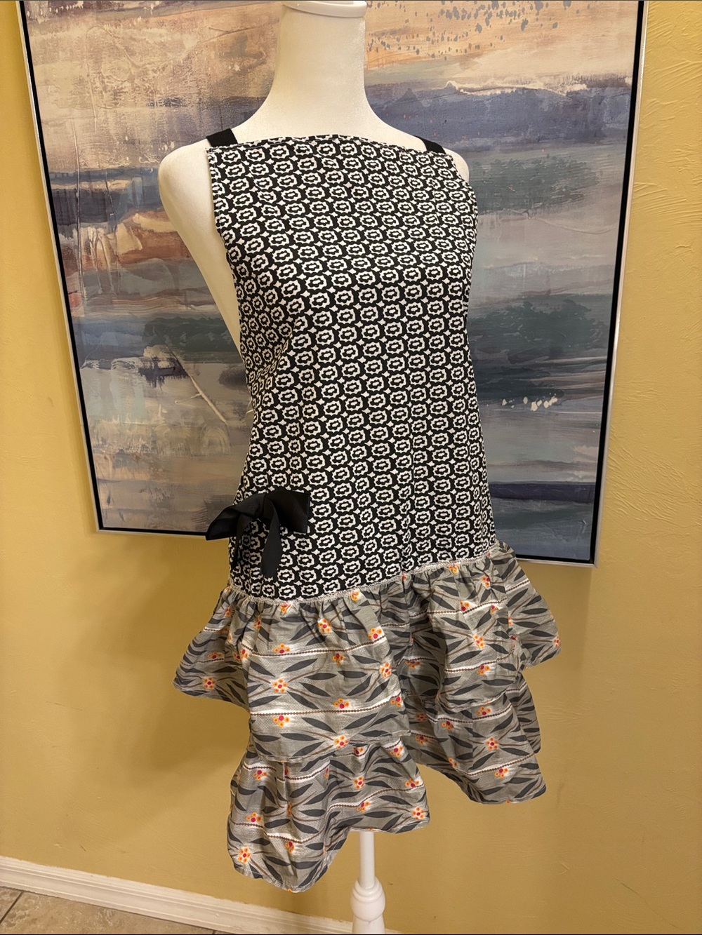 Temp-tations Black & White Cooking Apron With Ruffle Detail- Cook in Style!